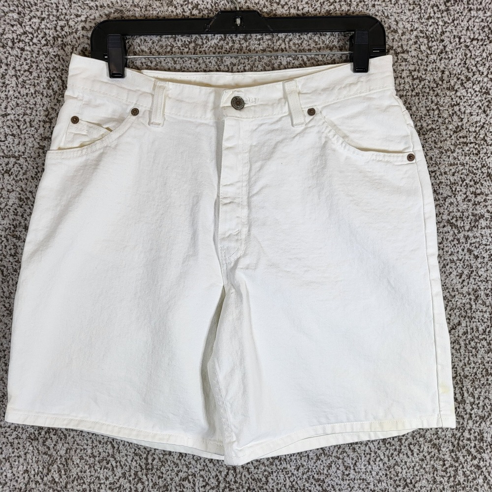 Vintage 90's Levis 950 Relaxed Fit White Denim Shorts Womens 13 Made in USA Read